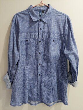 H&M Men's XL blue striped long-sleeve button-up shirt Cotton
